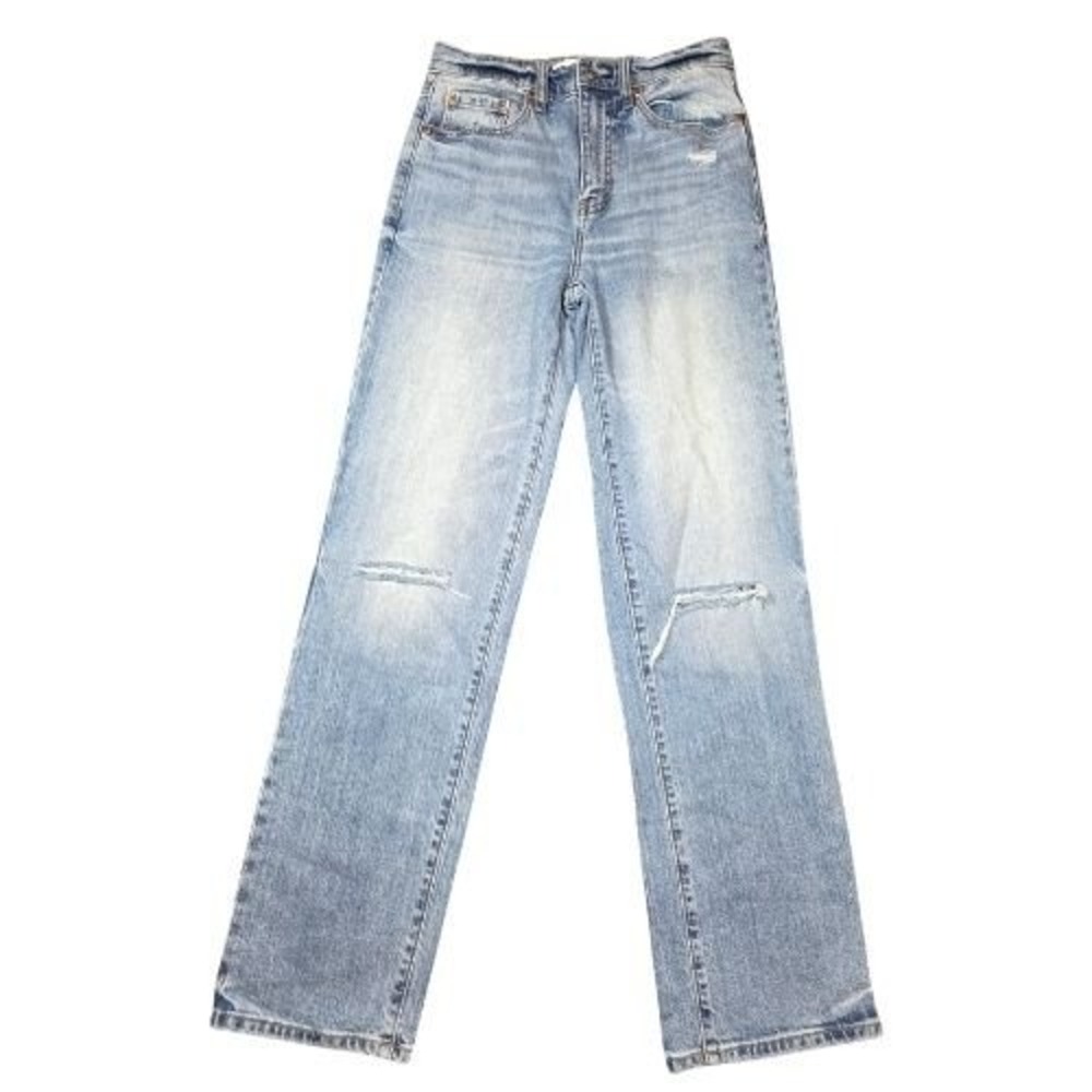 Daze Size 25 High Rise Straight Leg Distressed Light Wash Jeans Womens Momcore - Picture 2 of 11